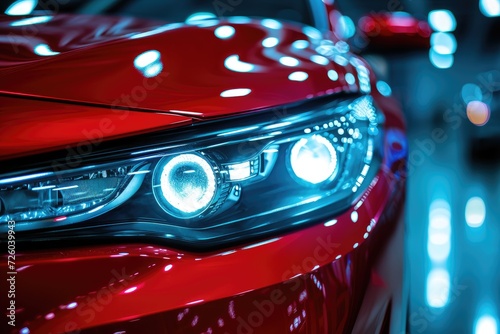 Close up of red car interior headlight