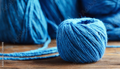 close up of blue yarn