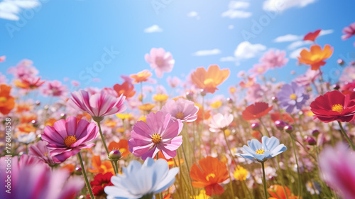 View of colorful flowers blooming in spring, suitable for a background with a spring theme. Spring background.
