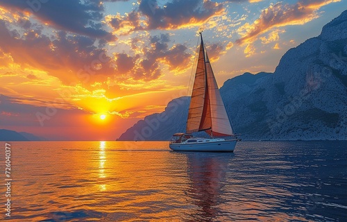 sailing vessel cruising at dusk