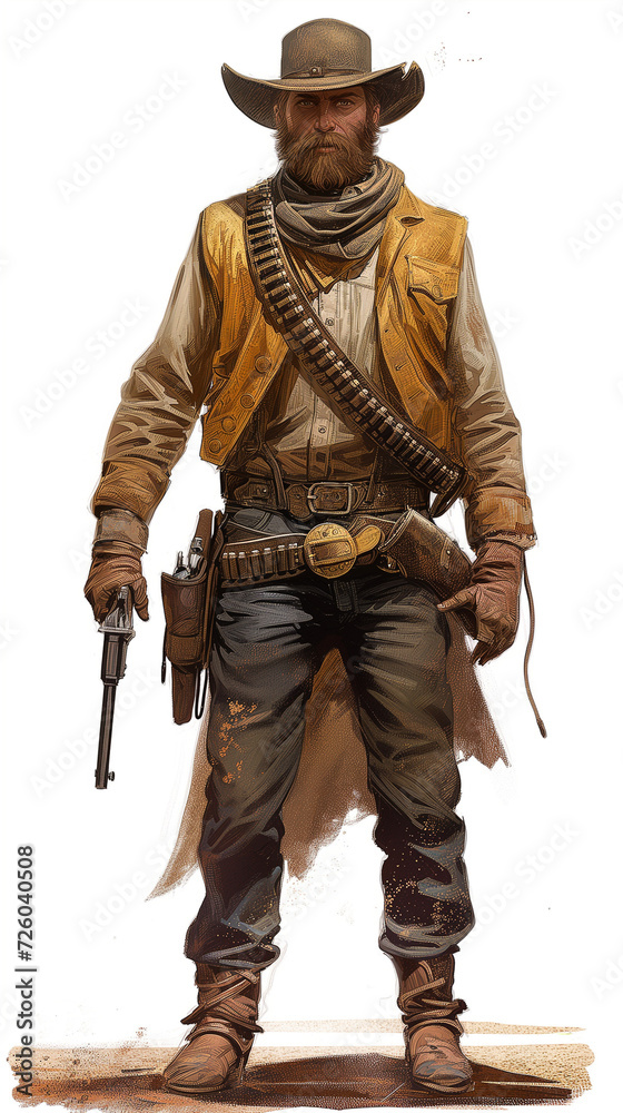 Grizzled Cowboy with Bullet Belt - Western Illustration
Grizzled Cowboy with Bullet Belt - Western Illustration