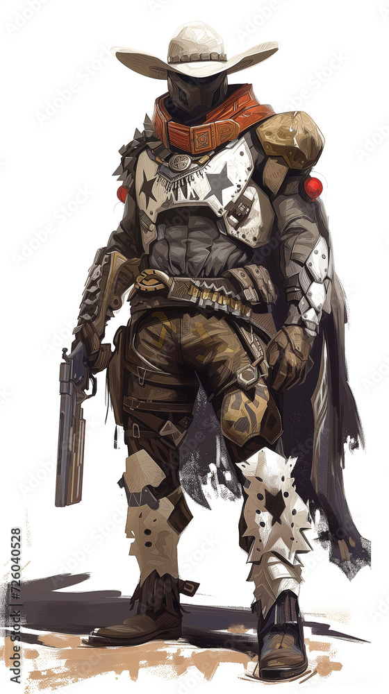 Fototapeta premium Armored Western Knight with Revolver - Conceptual Art 