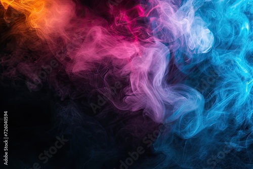 Abstract background with neon colored mist and spiritual energy resembling flowing smoke on a dark copy space