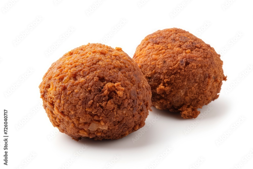 Two falafel pieces separated on white surface Two falafel pieces separated on white surface