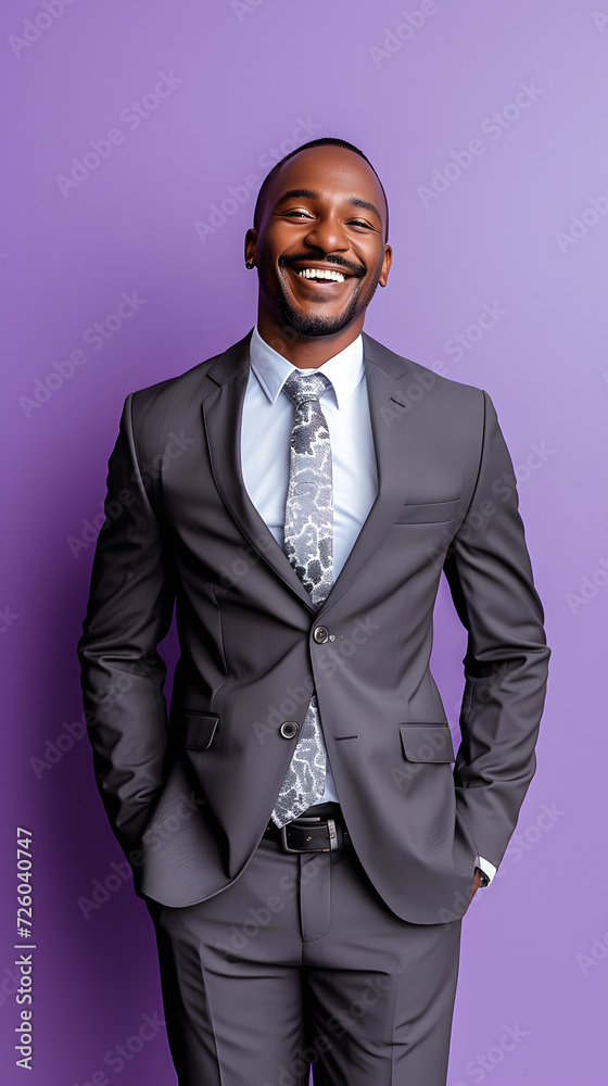 man smiling on a purple background, wearing suit and tie man smiling on a purple background, wearing suit and tie