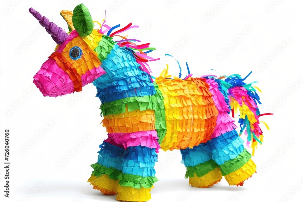 Colorful Mexican pinata for birthdays isolated on white background