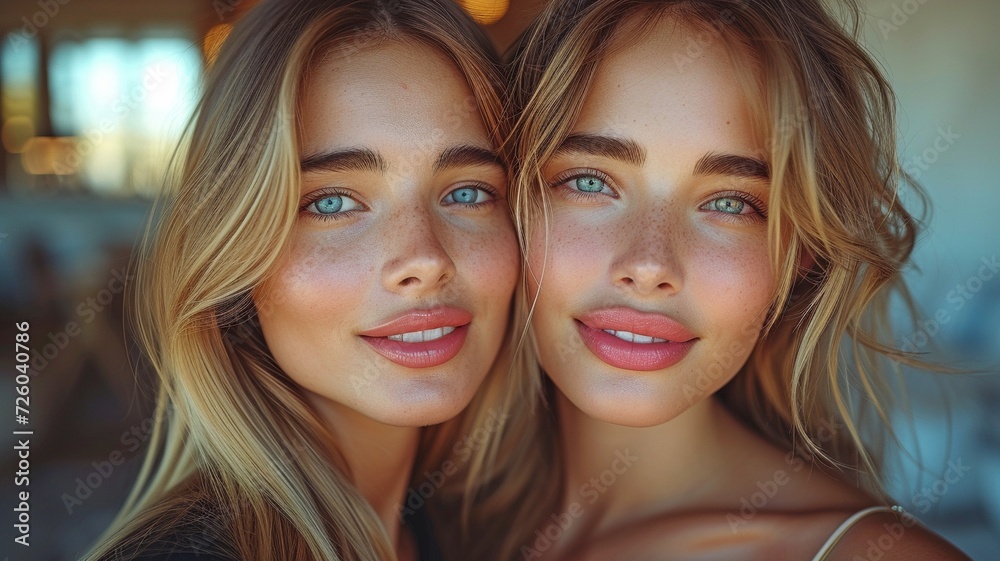 Wearing casual black t-shirts, two amiable women apply lipstick on their lips and prepare for a night out at home. Wearing casual black t-shirts, two amiable women apply lipstick on their lips and prepare for a night out at home.