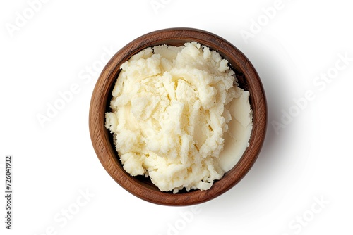 Top view of white isolated bowl with shea butter