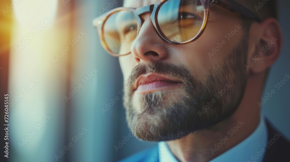 closeup of a handsome young businessman with glasses. wallpaper background closeup of a handsome young businessman with glasses. wallpaper background