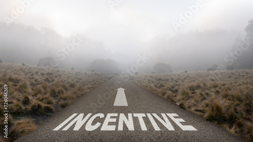 Photos Street with an ahead arrow direction with incentive text