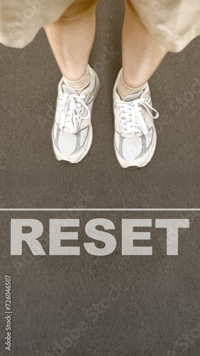 People standing on the street with the reset text