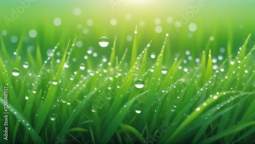 green grass with dew drops for background or backdrop in business concept