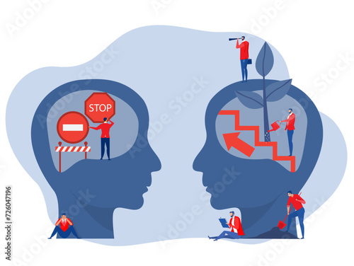  businessman think growth mindset different fixed mindset concept vector