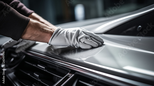 A man cleaning a car with a microfiber cloth © Tahsin