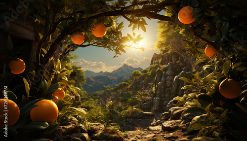 Autumn forest orange leaves, spooky night, pumpkin harvest, healthy eating generated by AI