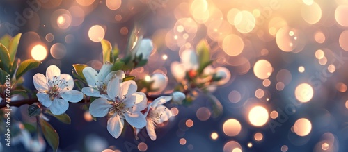 Blooms emerge amid sparkly bokeh. © AkuAku