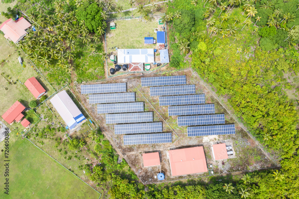 Aerial view of Solar Panel in the Omadal Island, Semporna Sabah, Malaysia Borneo. Aerial view of Solar Panel in the Omadal Island, Semporna Sabah, Malaysia Borneo.