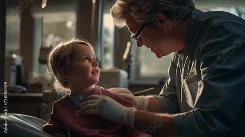  a dentist cleaning a child's teeth