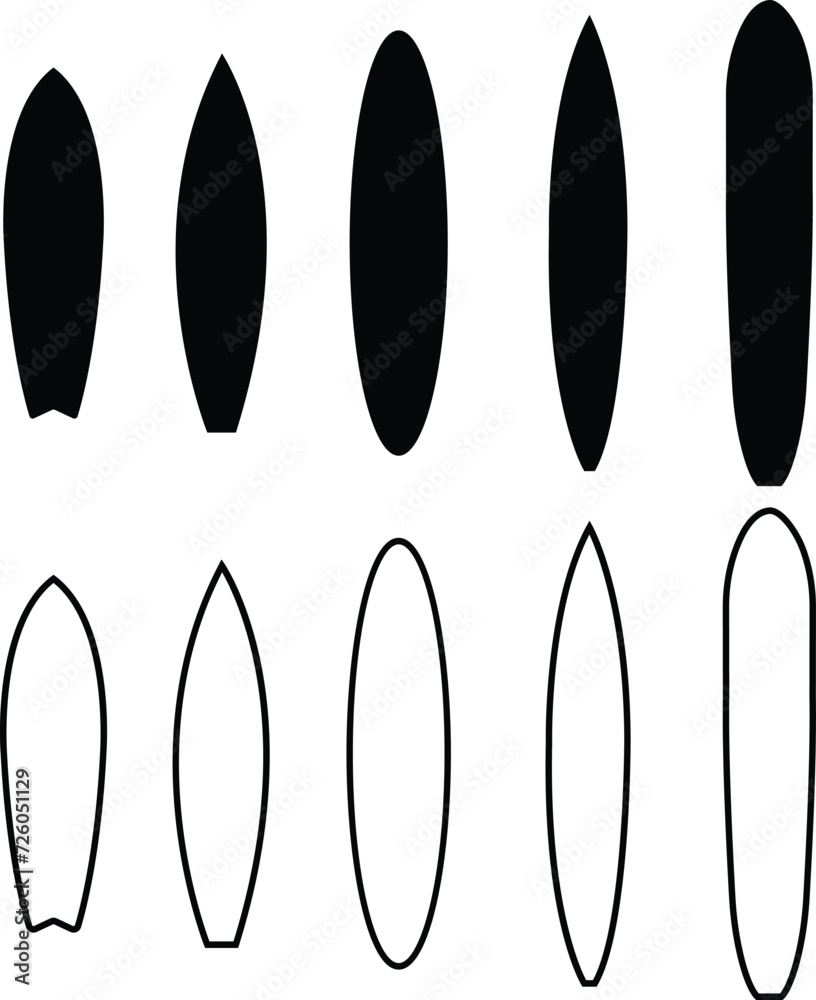 surfboard icons Set . surfing, sea and ocean vacation symbols. images ...