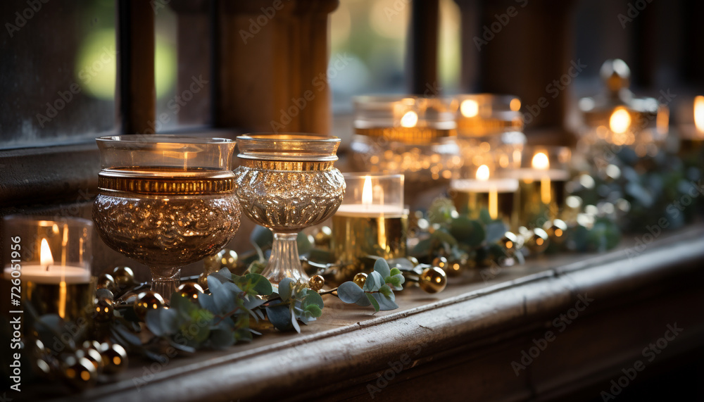 Candle flame illuminates table, symbolizing spirituality and celebration generated by AI