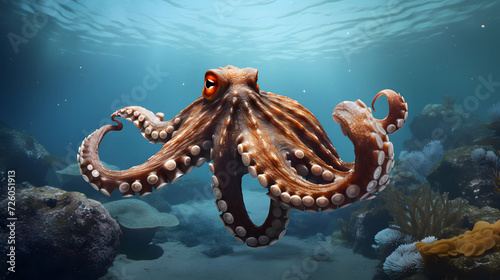 large octopus swims in the ocean. marine fauna. underwater animals © photosaint
