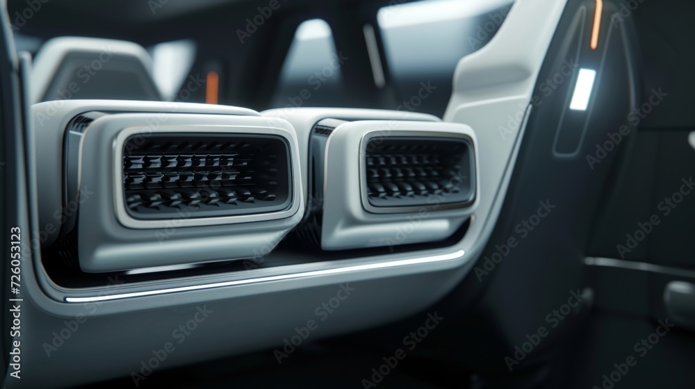 Detailed shot of the backseat air vents highlighting their dual function of providing both heating and cooling for pengers in the rear.