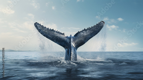 tail of a diving whale in the ocean © photosaint