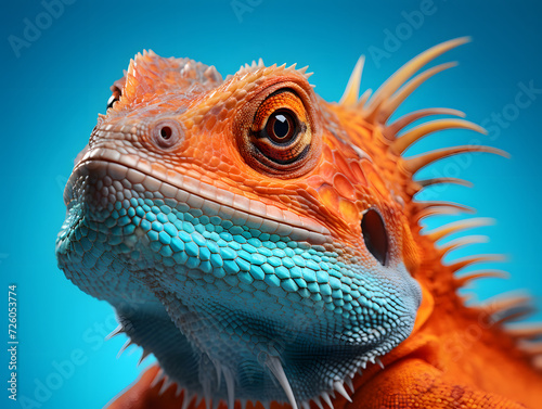 portrait of a tropical chameleon iguana lizard. wild nature and animals