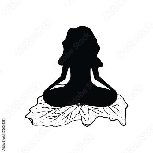 Beautiful girl doing yoga vector illustration. lotus yoga silhouette