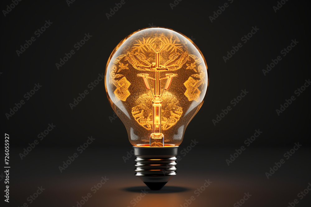 Chinese yen symbol illuminated light bulb Chinese yen symbol illuminated light bulb