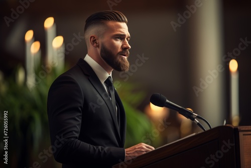 Man Delivering Funeral Speech.