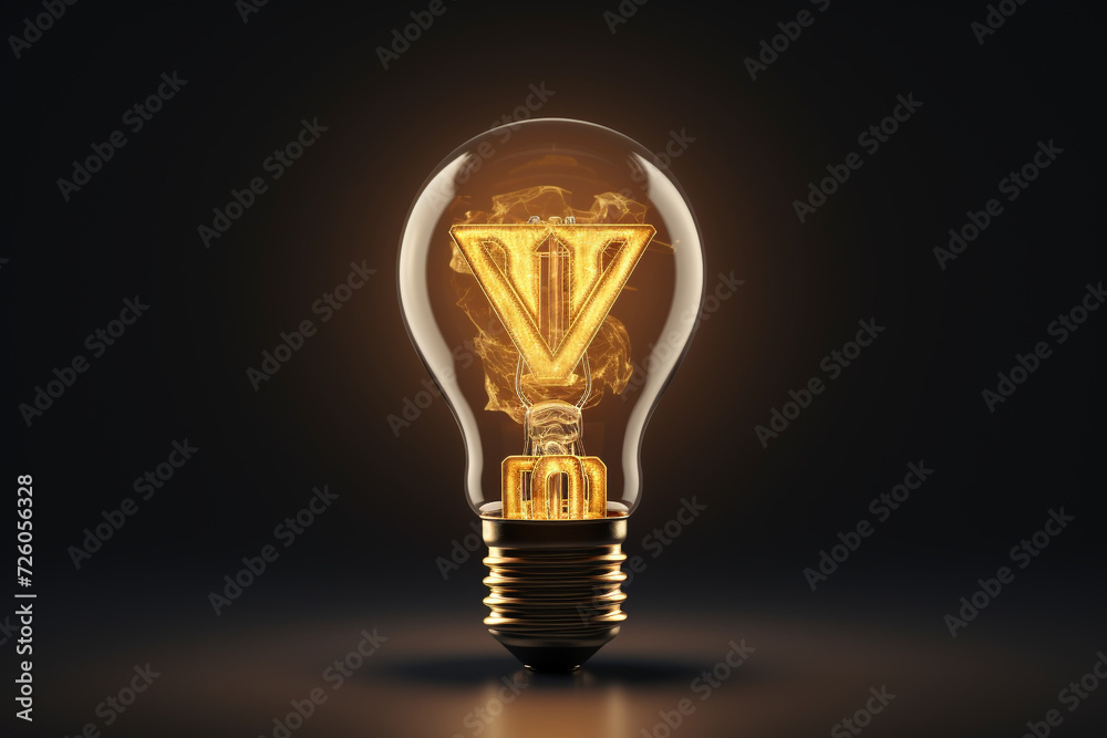Chinese yen symbol illuminated light bulb