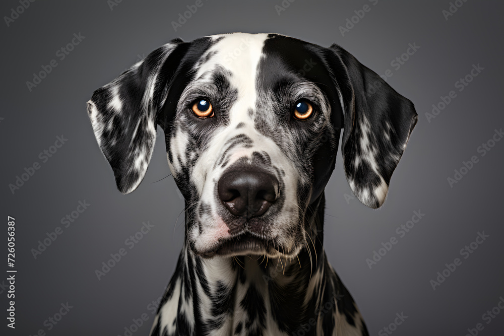 Portrait of a Dalmatian dog against a dark background. nature and pets