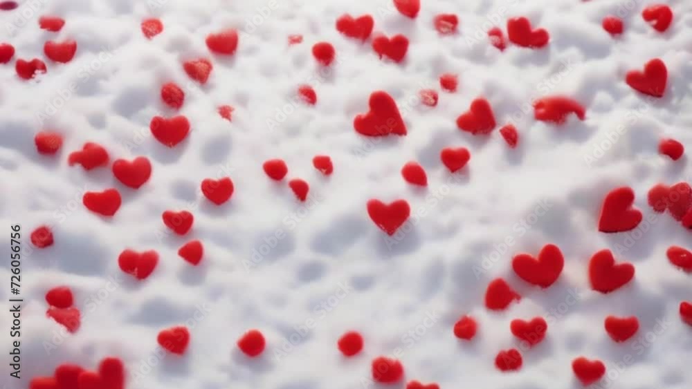 Red Hearts on white Snow , motion Red Hearts on white Snow , motion