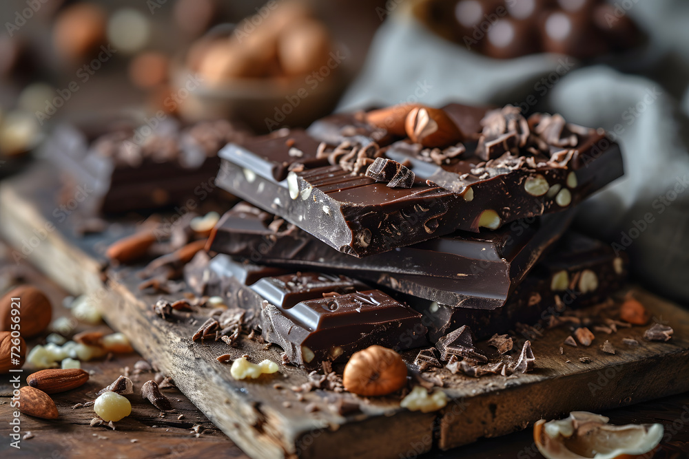 set of options for pieces of chocolate bars with different nuts. dessert food. set of options for pieces of chocolate bars with different nuts. dessert food.
