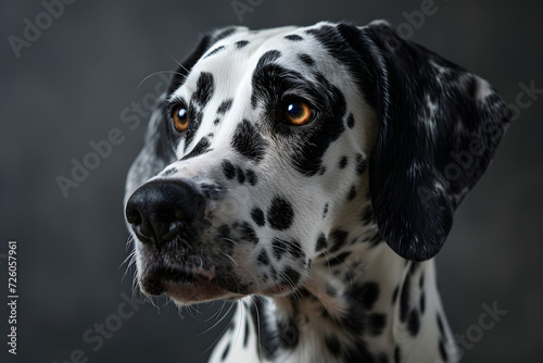 Portrait of a Dalmatian dog against a dark background. nature and pets © photosaint