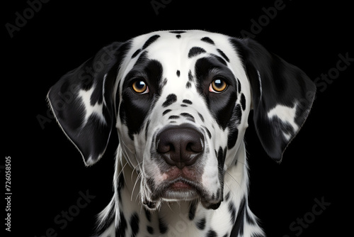 Portrait of a Dalmatian dog against a dark background. nature and pets © photosaint