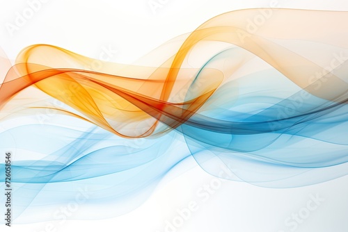 Blue, Orange, and Yellow Swirl of Smoke, Minimalist Abstract Gradient, Wavy Smooth Flowing Lines on White Background, Graceful Forms, Ethereal, Clean Lines, Pure Forms, Seamless Pattern Art
