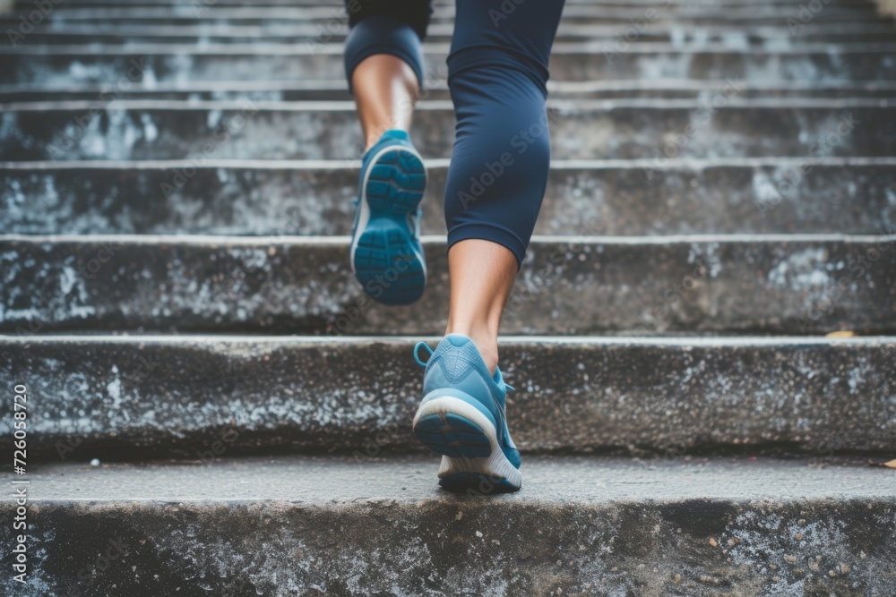 Runner along the steps of an urban staircase Runner along the steps of an urban staircase