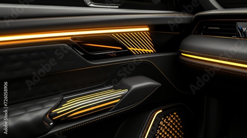 The door handles of the car adorned with a chic neon pattern of black and gold stripes adding a touch of luxury to the design. © Justlight