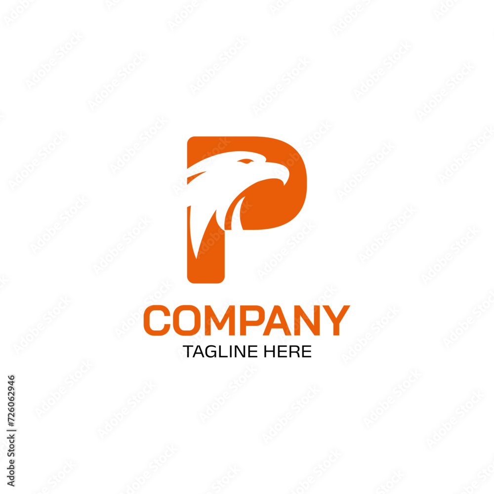Obraz premium letter P and eagle head negative space logo vector icon illustration