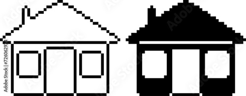 black white pixel art house icon set