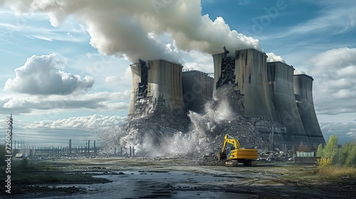 Coal-fired power station being demolished. copy space for text.