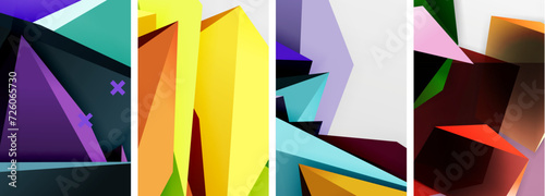 Trendy low poly 3d triangle shapes and other geometric elements background designs for wallpaper, business card, cover, poster, banner, brochure, header, website