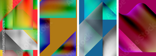 Set of colorful geometric posters - round shapes and circles with fluid color gradients. Abstract backgrounds for wallpaper, business card, cover, poster, banner, brochure, header, website