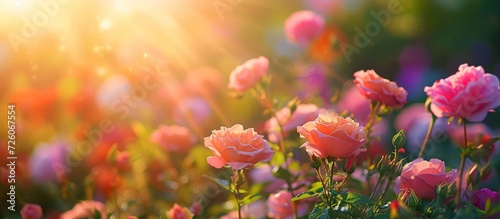 Flowers in a garden with a beautiful background. © AkuAku