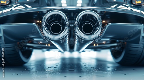 Peering underneath we see the exhaust manifold where multiple pipes converge and carry away exhaust gases. © Justlight