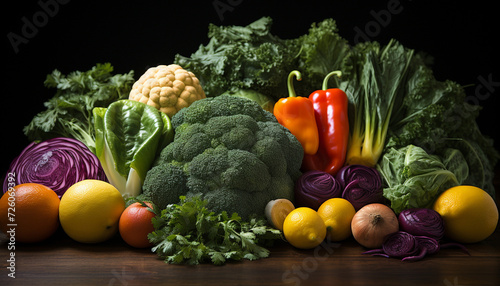 Fresh  healthy vegetables tomato  cauliflower  broccoli  carrot  onion  kale generated by AI