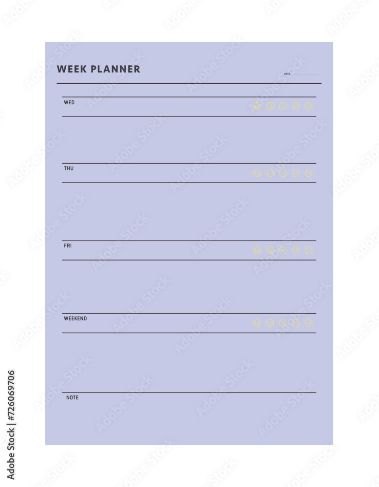 week planner. (Happiness) Minimalist planner template set. Vector illustration. week planner. (Happiness) Minimalist planner template set. Vector illustration.
