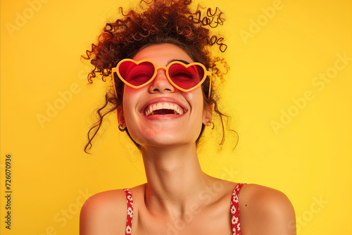 Studio portrait of a cool young woman posing wearing heart shaped love sunglasses